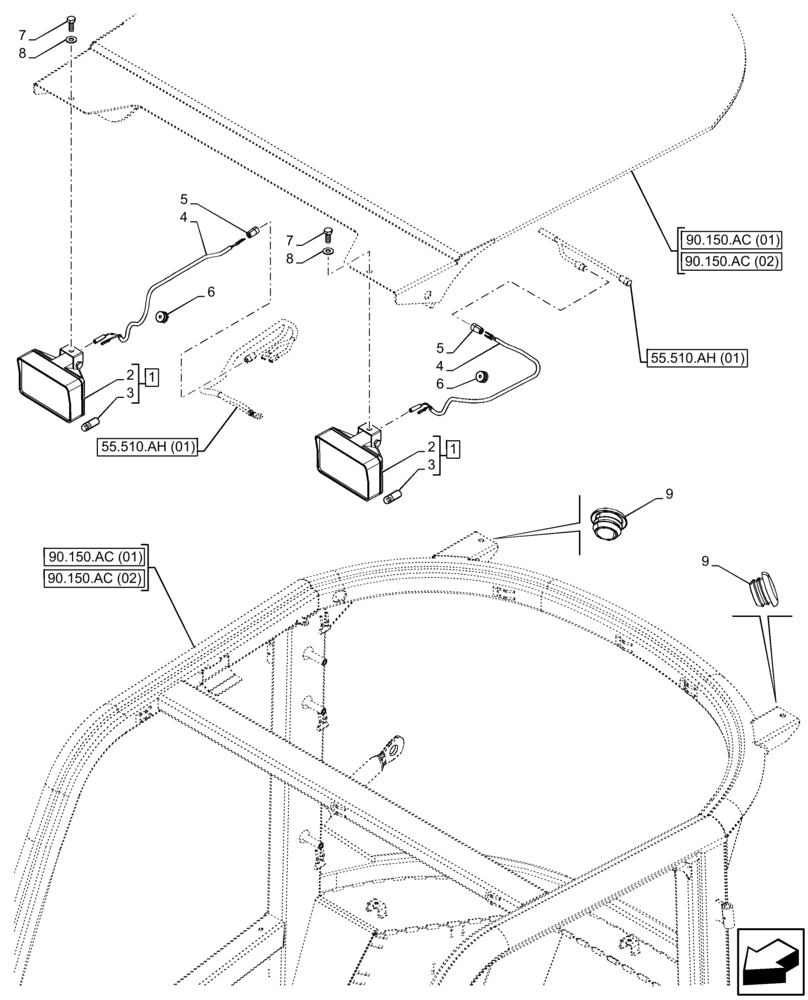 Схема запчастей Case 21F - (55.404.BS[01]) - VAR - 734508 - WORK LIGHT (55) - ELECTRICAL SYSTEMS