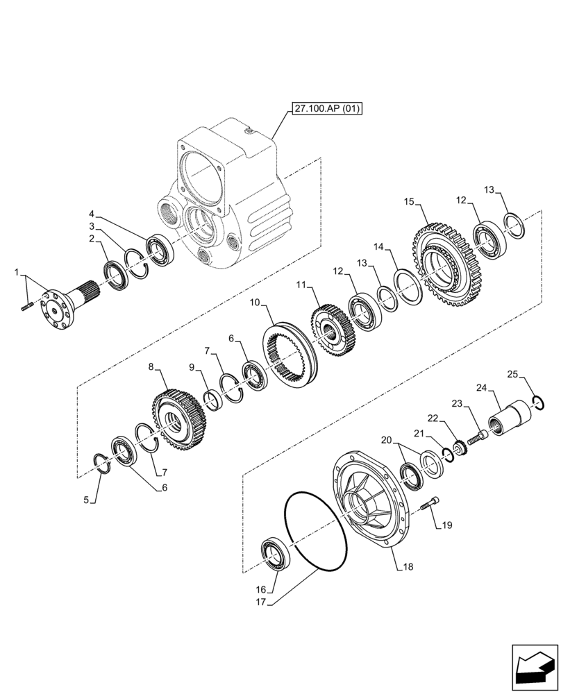 Схема запчастей Case 321F - (27.100.AP[02]) - VAR - 734513, 734514, 734515 - REAR AXLE, TRANSMISSION (27) - REAR AXLE SYSTEM