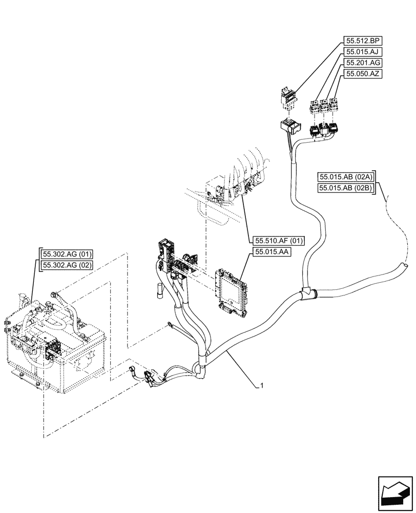 Схема запчастей Case 121F - (55.015.AB[01]) - HARNESS, ENGINE (55) - ELECTRICAL SYSTEMS