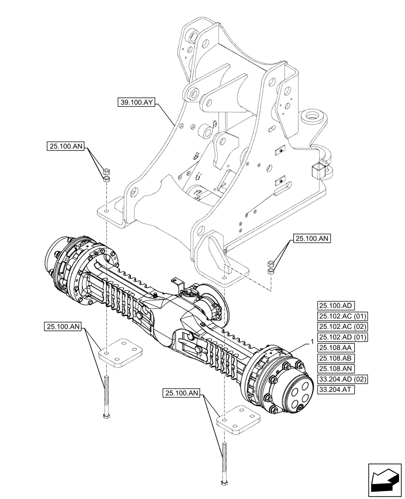 Схема запчастей Case 221F - (25.100.AA[01]) - VAR - 734511, 734514 - FRONT AXLE (25) - FRONT AXLE SYSTEM