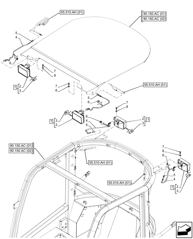 Схема запчастей Case 21F - (55.404.BS[02]) - VAR - 734507 - WORK LIGHT (55) - ELECTRICAL SYSTEMS