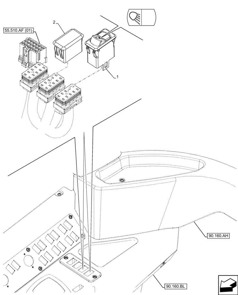 Схема запчастей Case 21F - (55.405.CI[01]) - VAR - 734508 - SWITCH, WORK LIGHT (55) - ELECTRICAL SYSTEMS