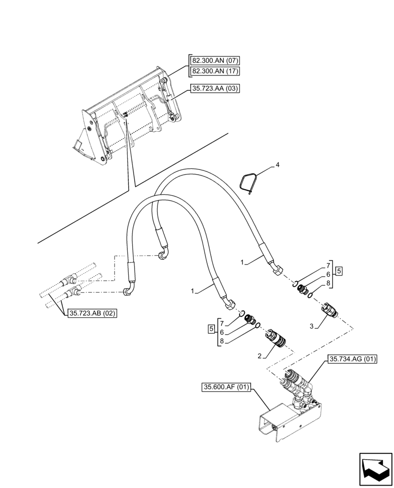 Схема запчастей Case 121F - (35.723.AB[03]) - VAR - 734607 - BUCKET, CYLINDER, LINE (35) - HYDRAULIC SYSTEMS