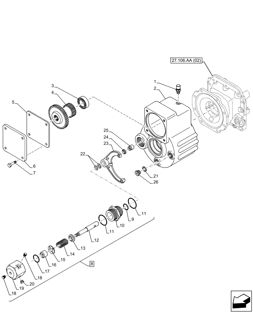 Схема запчастей Case 321F - (27.100.AP[01]) - VAR - 734513, 734514, 734515 - REAR AXLE, TRANSMISSION, HOUSING (27) - REAR AXLE SYSTEM