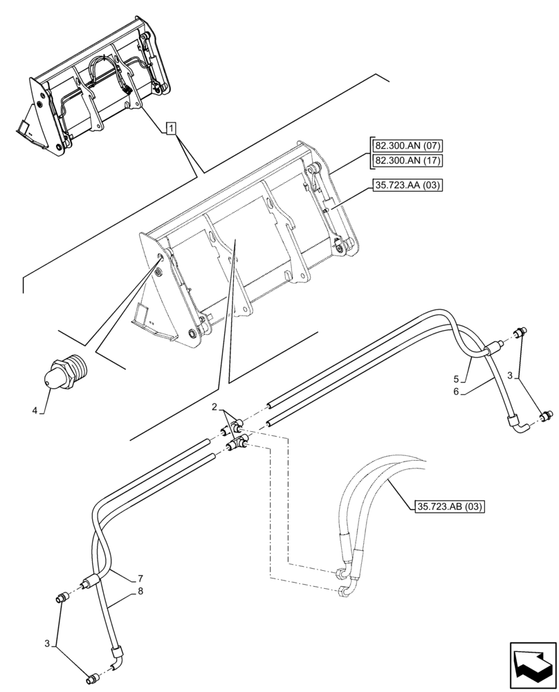 Схема запчастей Case 21F - (35.723.AB[02]) - VAR - 734607 - BUCKET, CYLINDER, LINE (35) - HYDRAULIC SYSTEMS