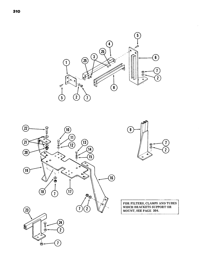 Схема запчастей Case 980B - (310) - FILTERS AND TUBE MOUNTING BRACKETS, (USED ON UNITS PRIOR TO PIN 6204051) (07) - HYDRAULIC SYSTEM