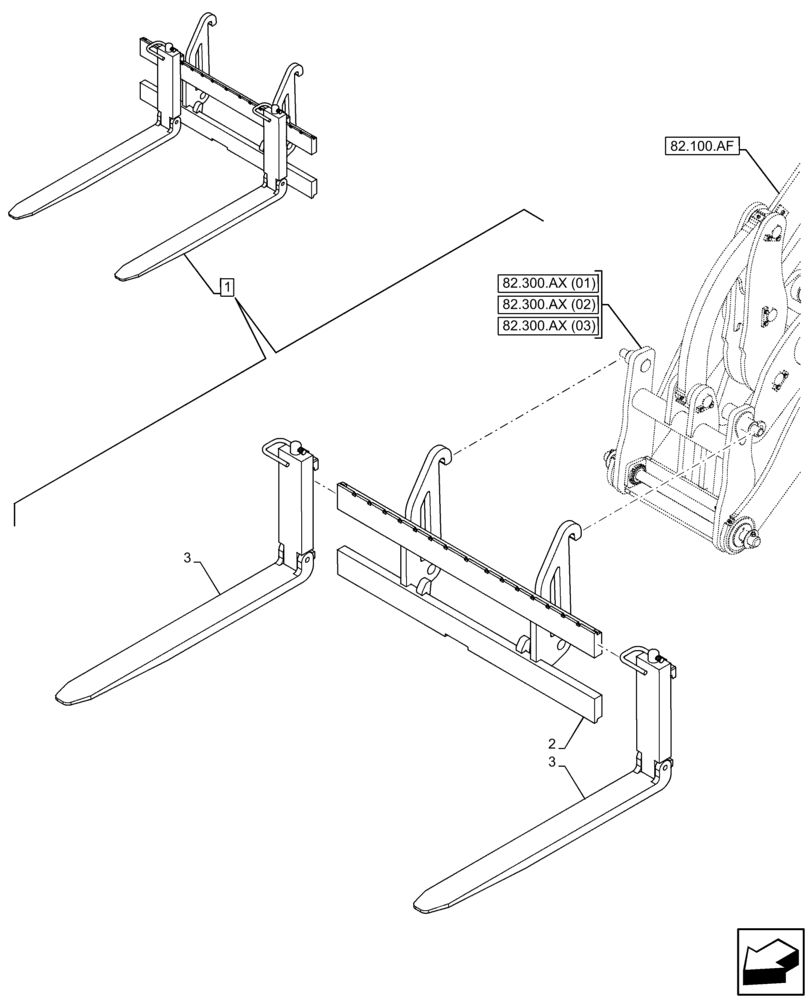 Схема запчастей Case 21F - (82.300.AQ[02]) - VAR - 734622 - FORKS (82) - FRONT LOADER & BUCKET