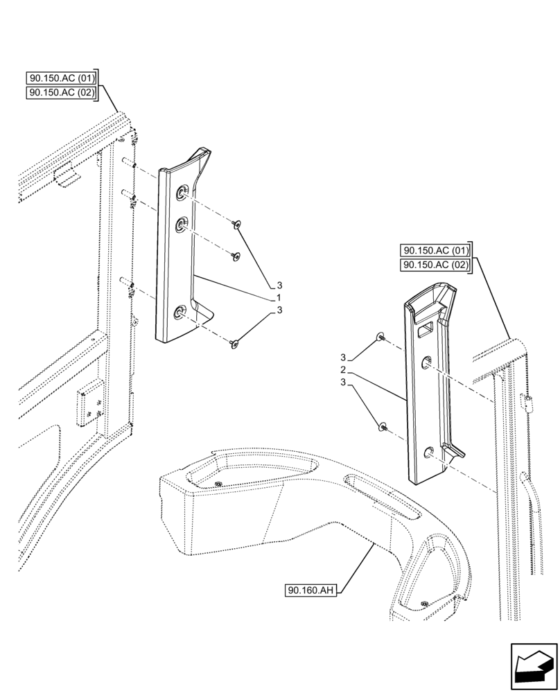 Схема запчастей Case 321F - (90.160.BI[02]) - VAR - 734632 - PILLAR, TRIM, PLATE (90) - PLATFORM, CAB, BODYWORK AND DECALS