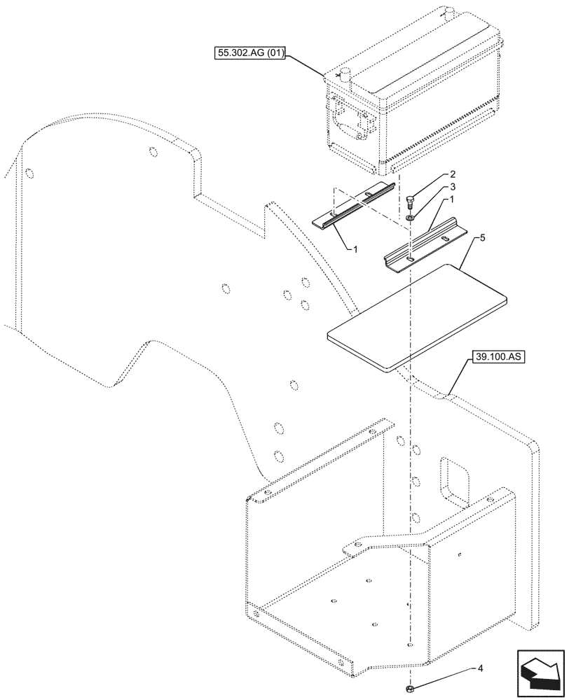 Схема запчастей Case 21F - (55.302.AK[01]) - VAR - 734574 - BATTERY SUPPORT (55) - ELECTRICAL SYSTEMS