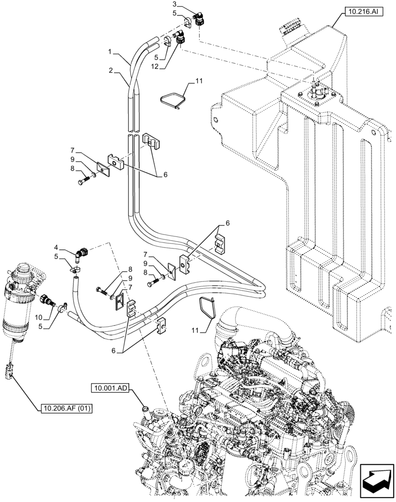 Схема запчастей Case 221F - (10.216.BA[01A]) - FUEL TANK, LINES - END DATE 28 FEBRUARY 2017 (10) - ENGINE