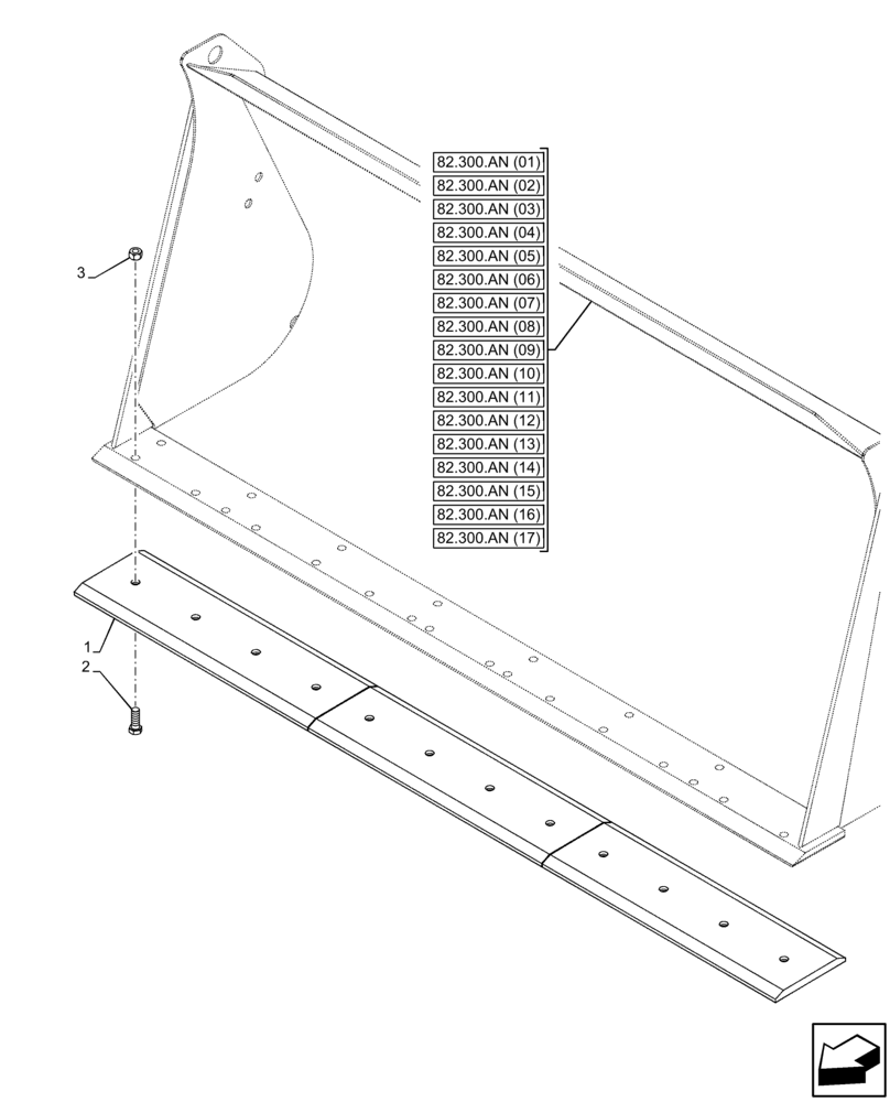 Схема запчастей Case 221F - (84.100.AR[02]) - VAR - 734570 - CUTTING EDGE (84) - BOOMS, DIPPERS & BUCKETS