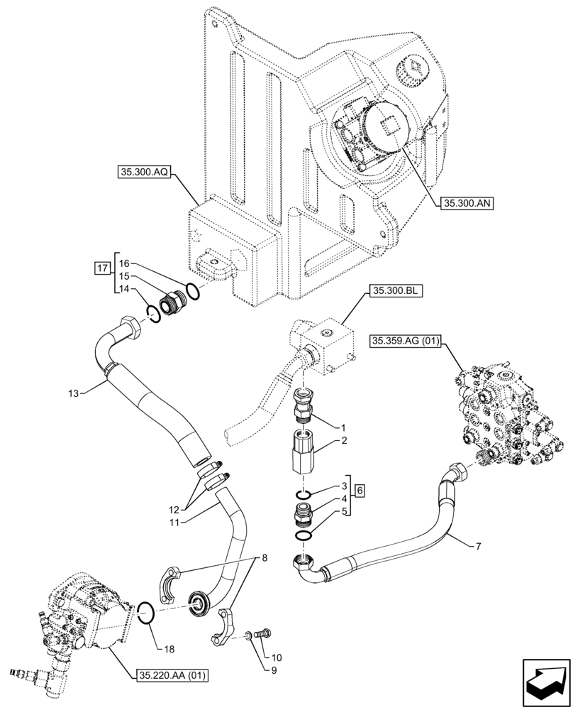 Схема запчастей Case 221F - (35.600.AF[05]) - VAR - 402045, 732001, 732002, 732005, 732006, 734647, 734648, 734651, 734652 - CONTROL VALVE, RETURN, LINE (35) - HYDRAULIC SYSTEMS