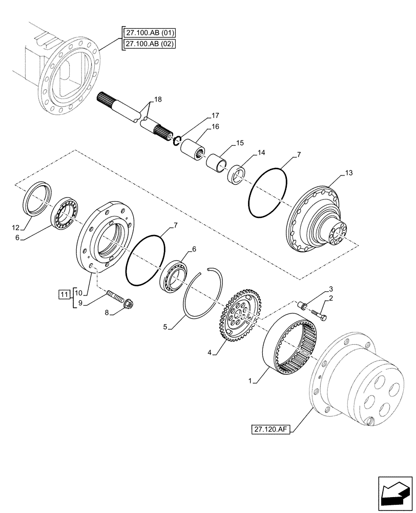 Схема запчастей Case 221F - (27.120.AR[02]) - VAR - 734512, 734513, 734514, 734515 - REAR AXLE, HALF SHAFT (27) - REAR AXLE SYSTEM