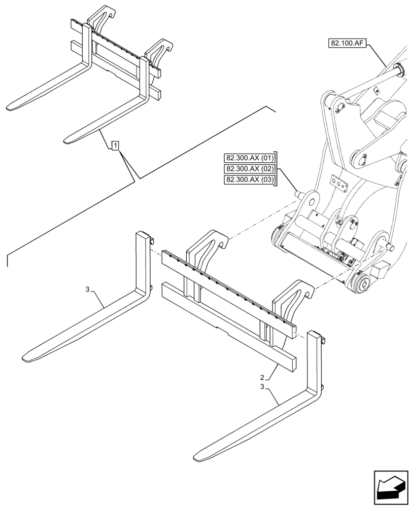 Схема запчастей Case 221F - (82.300.AQ[01]) - VAR - 734573 - FORKS (82) - FRONT LOADER & BUCKET