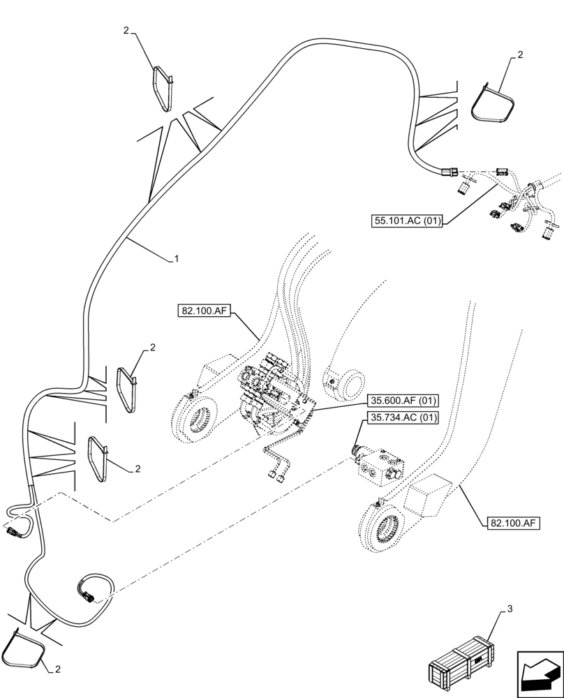 Схема запчастей Case 21F - (55.100.AX[01]) - VAR - 734637 - WIRE HARNESS, FRONT (55) - ELECTRICAL SYSTEMS