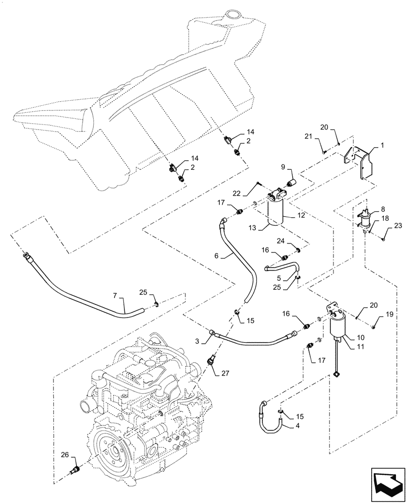 Схема запчастей Case DV210CD - (10.216.BA) - FUEL LINE AND INLINE FILTER INSTALLATION (10) - ENGINE