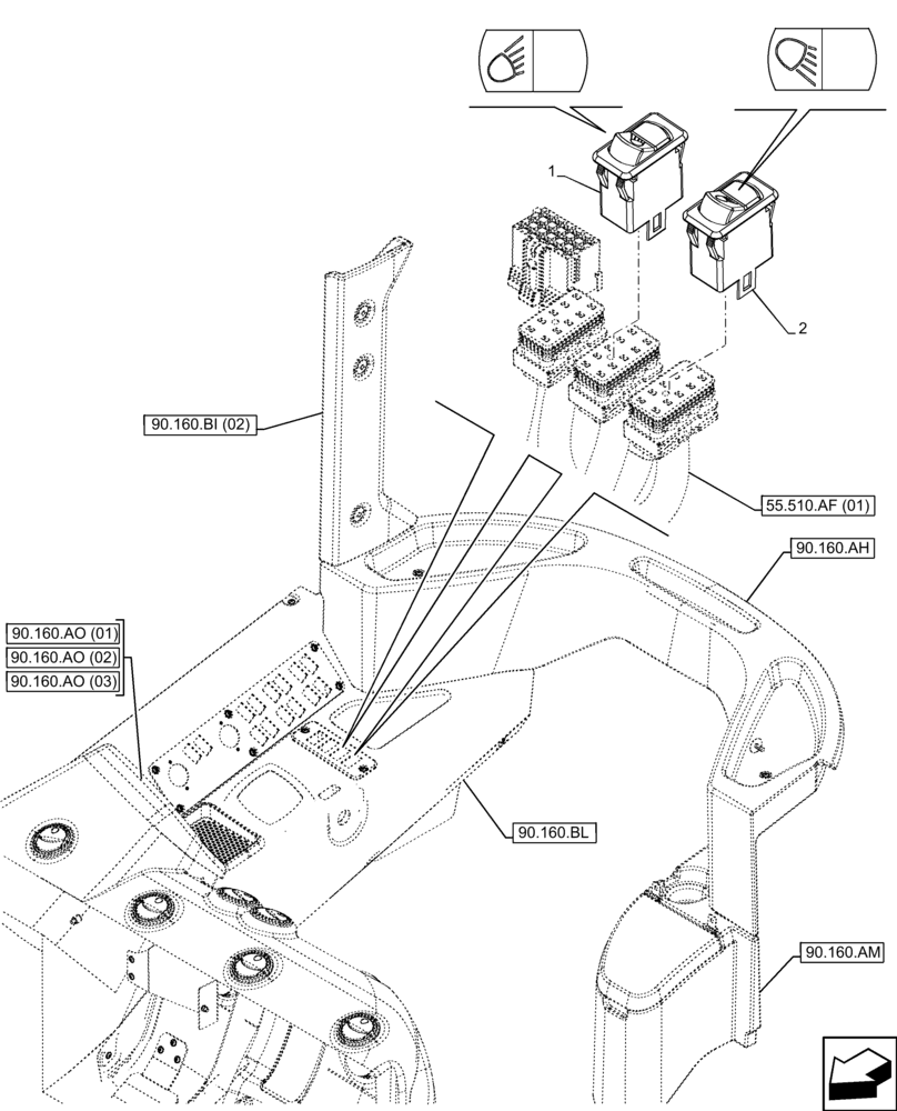 Схема запчастей Case 21F - (55.405.CI[02]) - VAR - 734507, 734663 - SWITCH, WORK LIGHT (55) - ELECTRICAL SYSTEMS