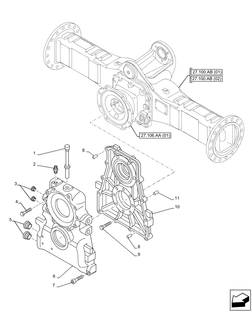 Схема запчастей Case 21F - (27.100.AP[01]) - VAR - 734510, 734511, 734512 - REAR AXLE, TRANSMISSION, HOUSING (27) - REAR AXLE SYSTEM