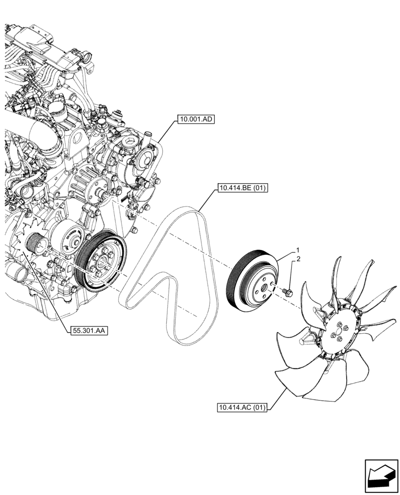 Схема запчастей Case 221F - (10.414.AD[01]) - VAR - 734634 - FAN & PULLEY (10) - ENGINE