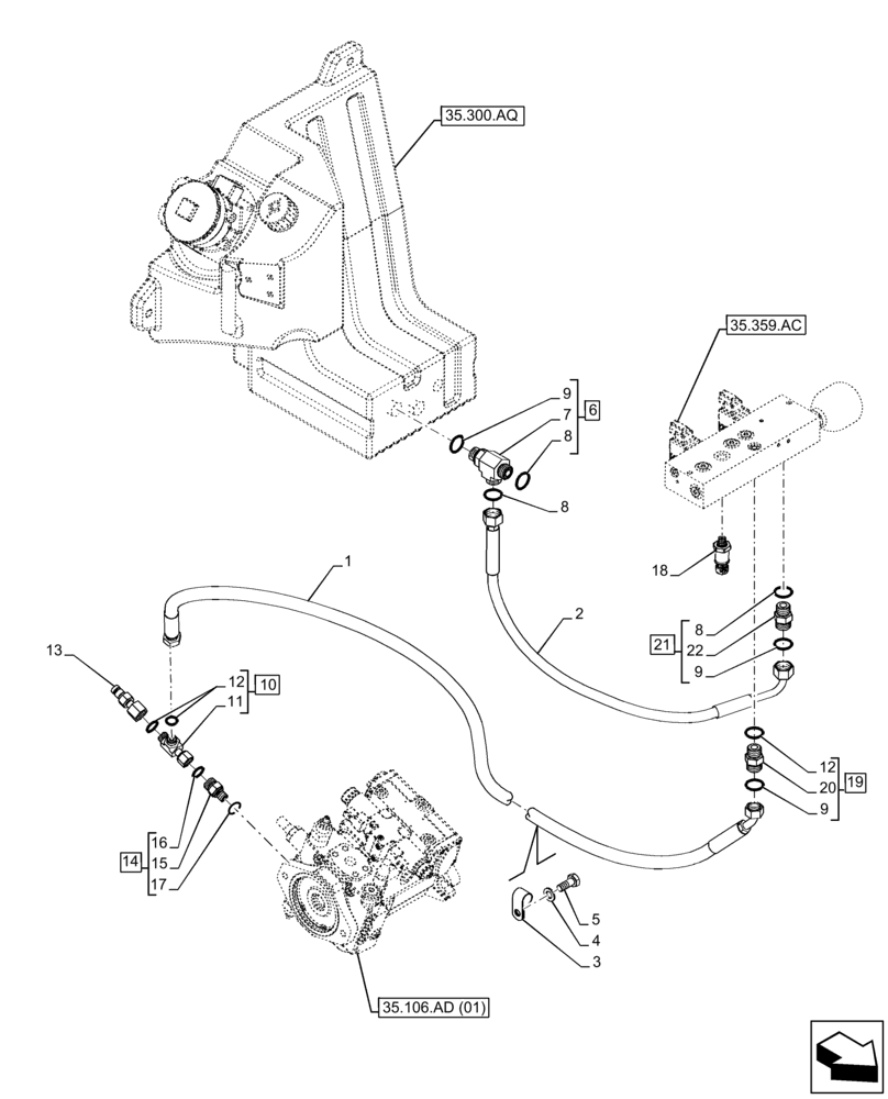 Схема запчастей Case 321F - (35.106.AO) - HYDROSTATIC PUMP, MANIFOLD VALVE, TANK, LINE (35) - HYDRAULIC SYSTEMS