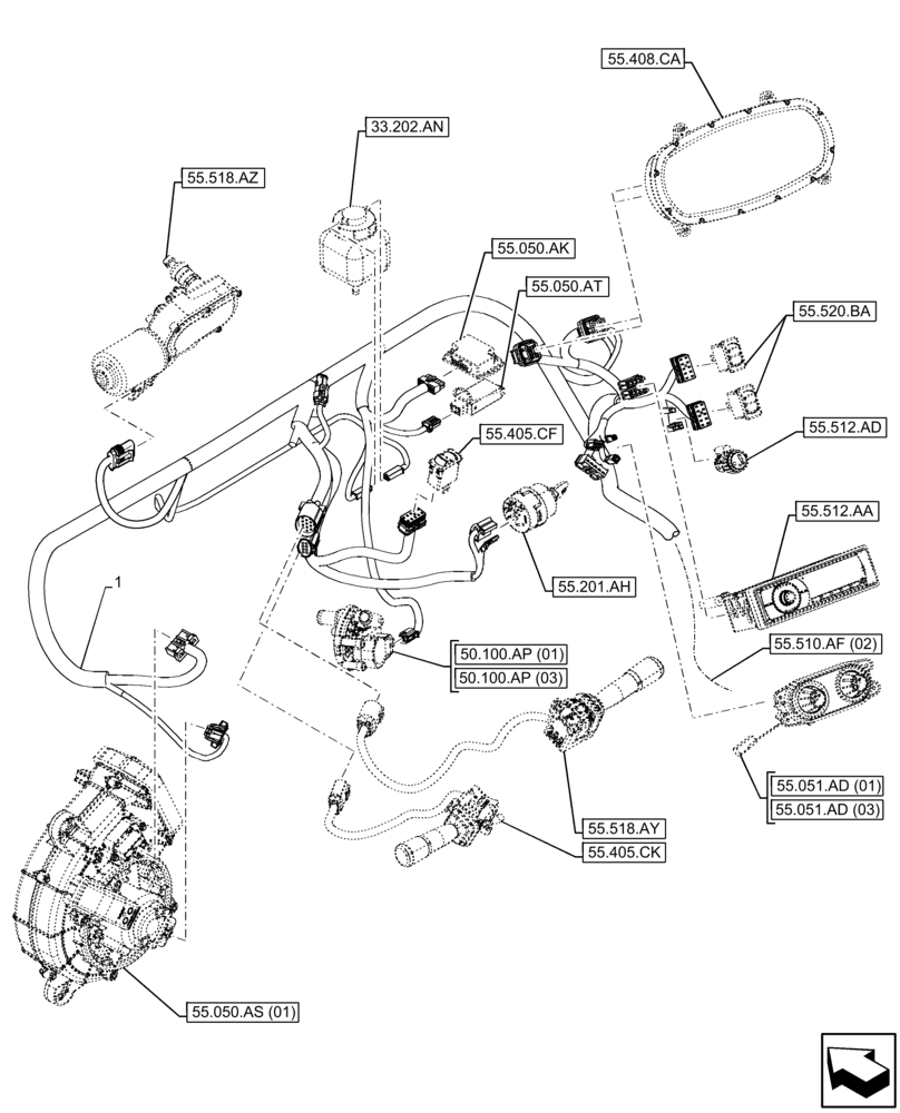 Схема запчастей Case 21F - (55.510.AF[03]) - CAB, HARNESS (55) - ELECTRICAL SYSTEMS