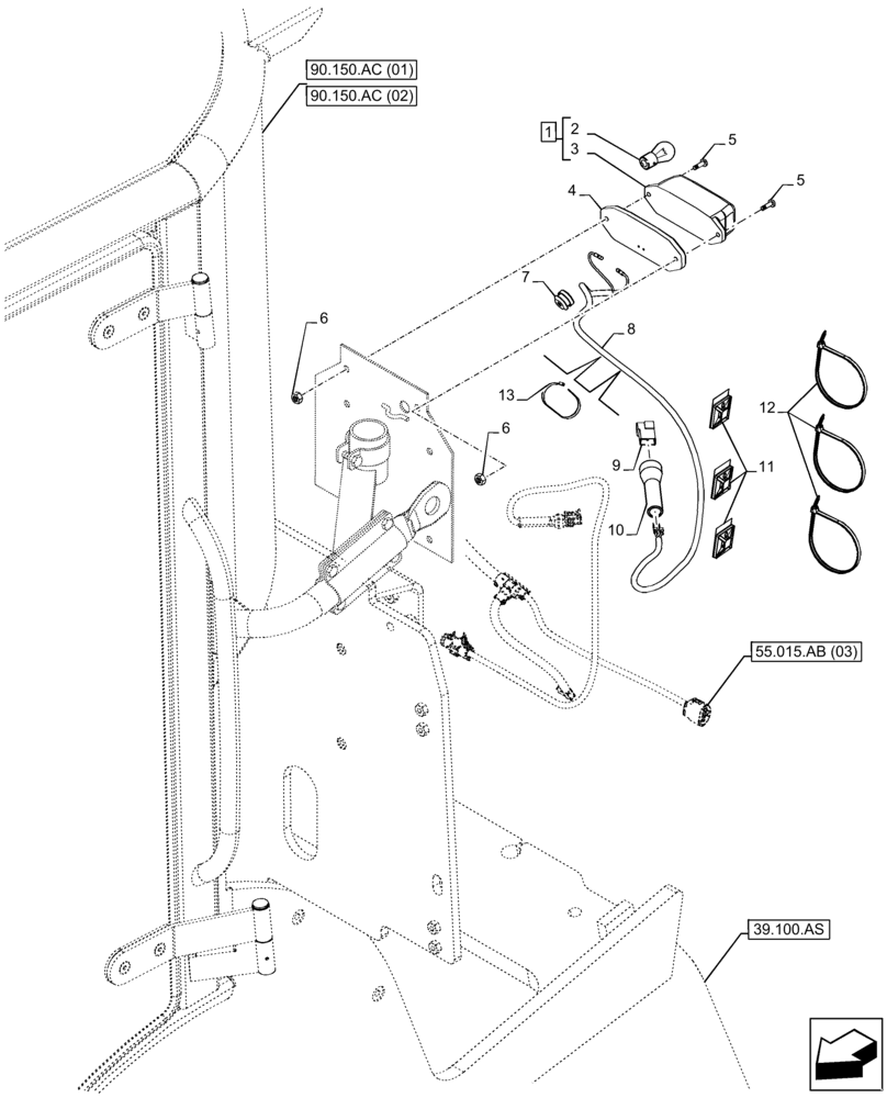 Схема запчастей Case 121F - (55.404.BA) - VAR - 734526, 734527 - LICENSE PLATE LIGHT (55) - ELECTRICAL SYSTEMS