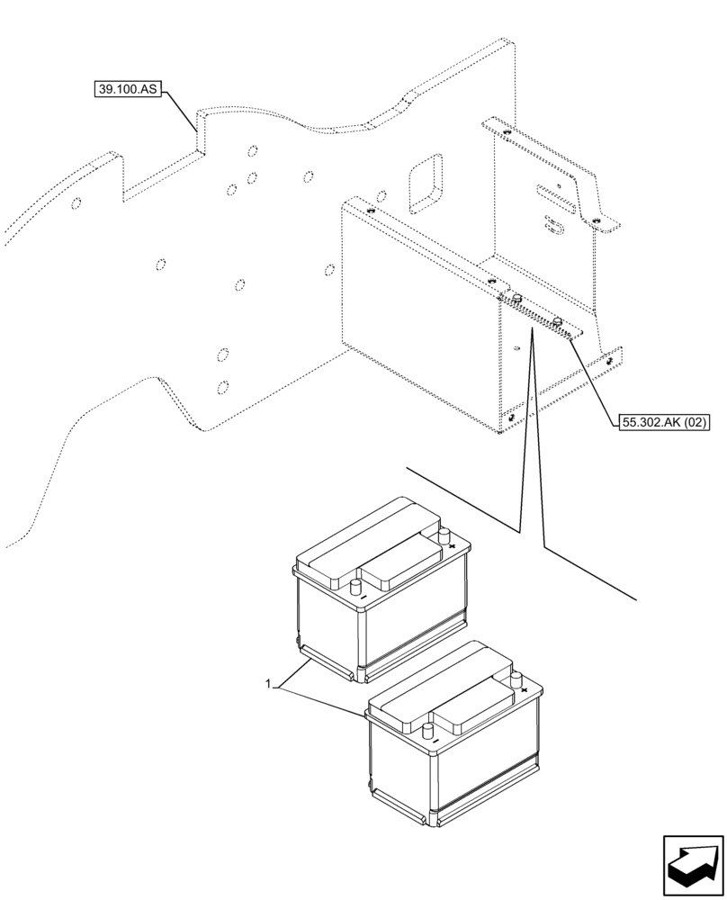 Схема запчастей Case 321F - (55.302.AG[02]) - VAR - 734575, 734653, 734654 - BATTERY (55) - ELECTRICAL SYSTEMS