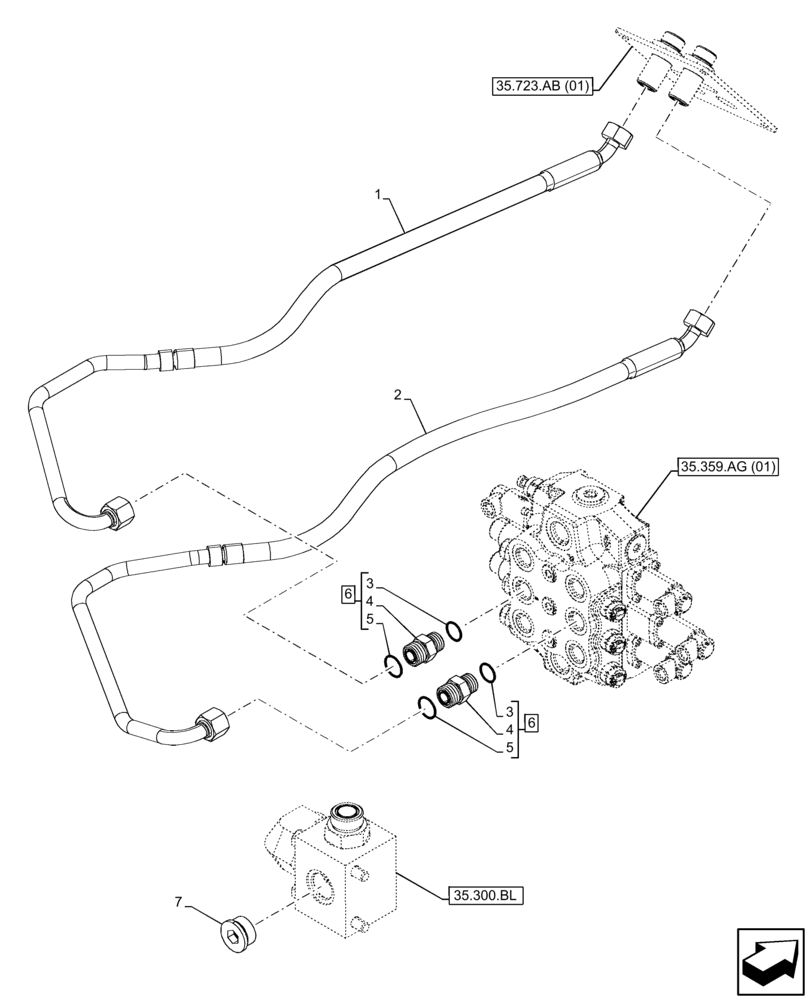 Схема запчастей Case 221F - (35.701.BR[02]) - VAR - 734520 - RIDE CONTROL LINES (35) - HYDRAULIC SYSTEMS