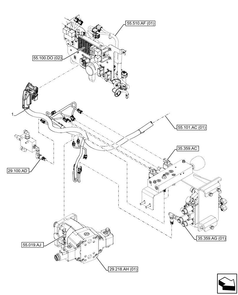 Схема запчастей Case 21F - (55.101.AC[02]) - FRAME, HARNESS (55) - ELECTRICAL SYSTEMS