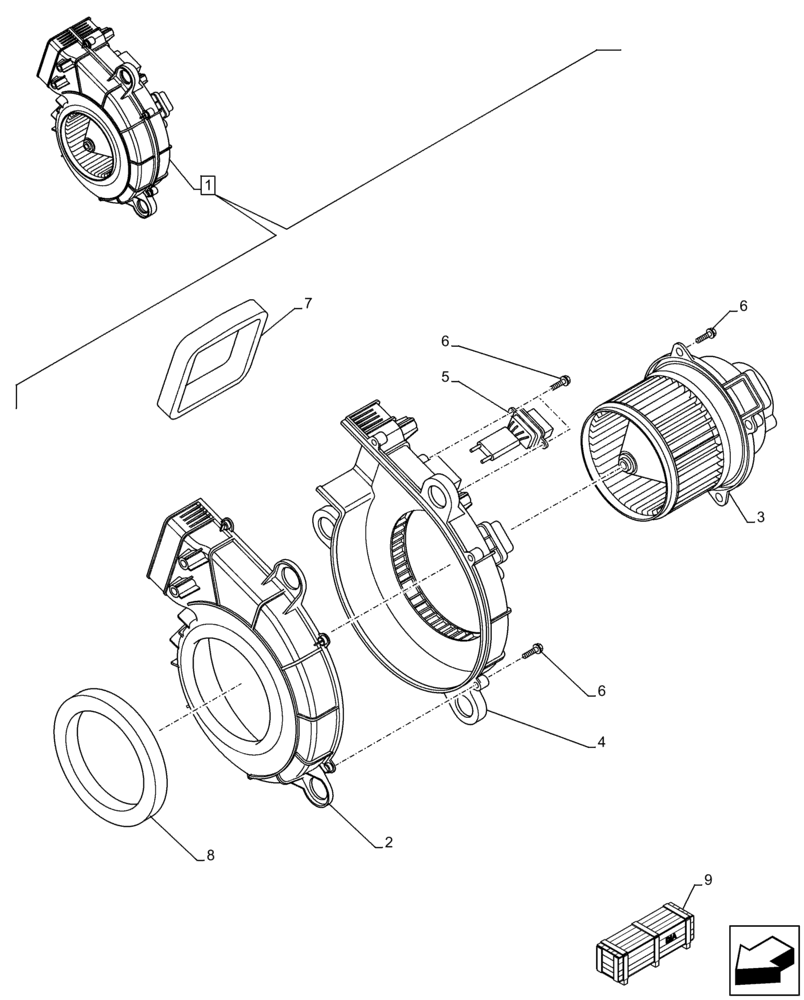 Схема запчастей Case 321F - (55.050.AS[02]) - VAR - 734505, 734506 - HEATING SYSTEM, BLOWER, COMPONENTS (55) - ELECTRICAL SYSTEMS