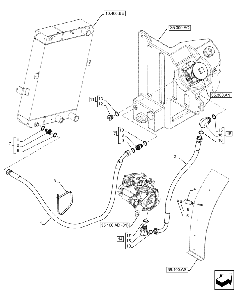 Схема запчастей Case 221F - (35.300.AD[01]) - HYDROSTATIC PUMP, TANK, COOLER, LINE (35) - HYDRAULIC SYSTEMS