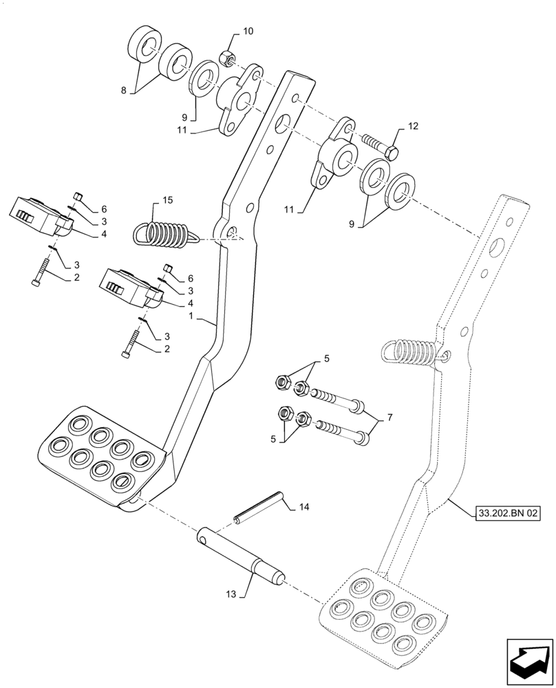 Схема запчастей Case 570N EP - (33.202.BN[01]) - BRAKE, PEDAL, LH (33) - BRAKES & CONTROLS