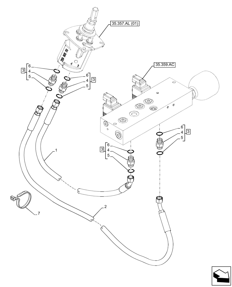 Схема запчастей Case 21F - (35.357.AO) - PILOT VALVE, MANIFOLD VALVE, LINE (35) - HYDRAULIC SYSTEMS