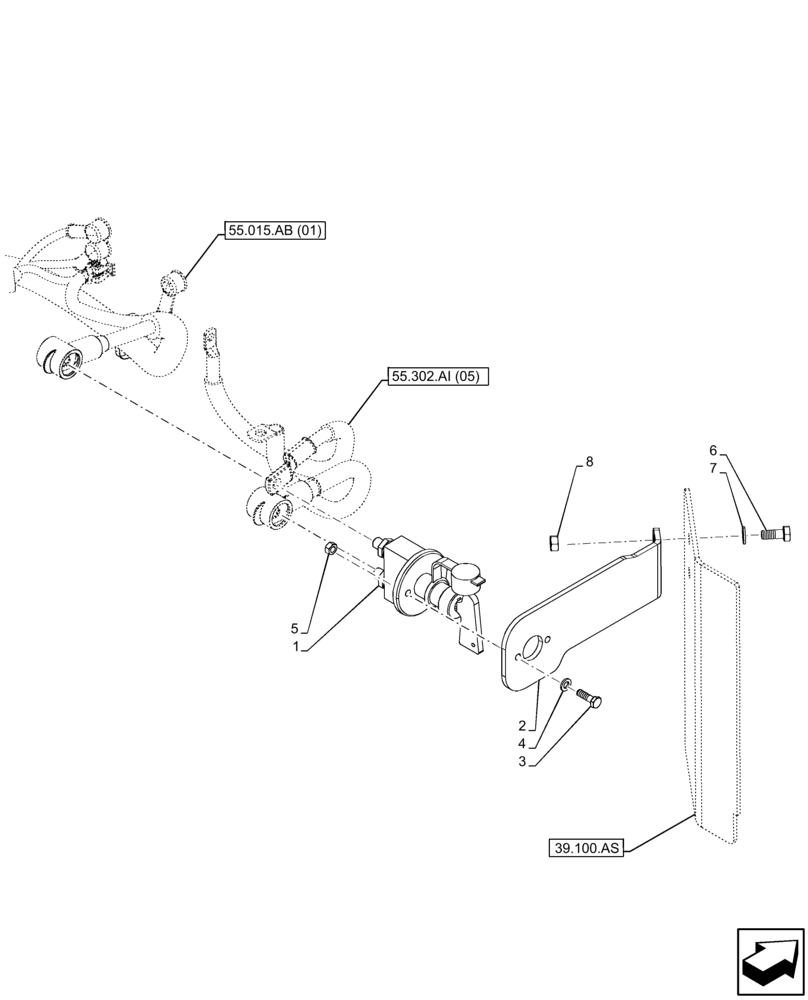 Схема запчастей Case 121F - (55.302.AI[04]) - VAR - 734575, 734653, 734654 - BATTERY CUT-OUT (55) - ELECTRICAL SYSTEMS