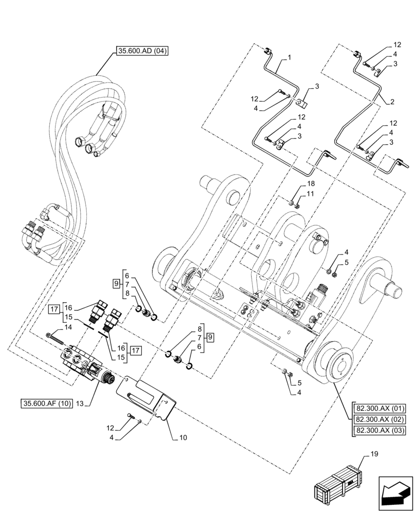 Схема запчастей Case 121F - (35.600.AF[04]) - VAR - 734584, 734652 - CONTROL VALVE, RETURN, LINE (35) - HYDRAULIC SYSTEMS