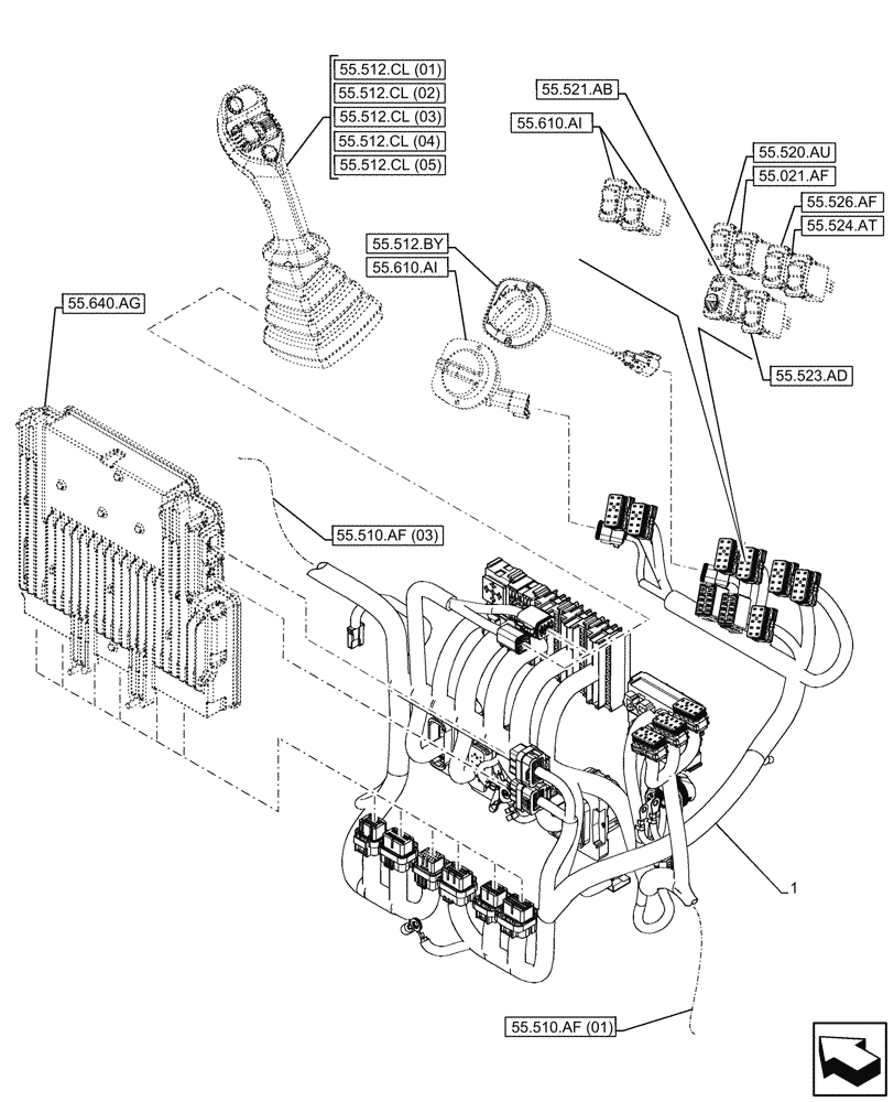 Схема запчастей Case 221F - (55.510.AF[02]) - CAB, HARNESS (55) - ELECTRICAL SYSTEMS