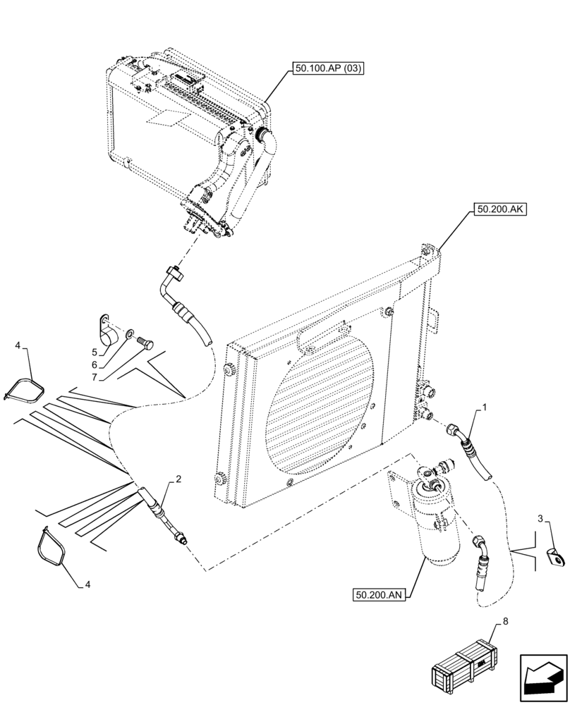 Схема запчастей Case 121F - (50.200.BB) - VAR - 734506 - AIR CONDITIONER, CONDENSER, LINE (50) - CAB CLIMATE CONTROL