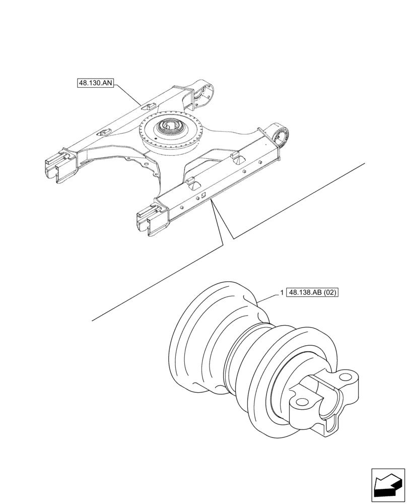 Схема запчастей Case CX250D LC - (48.138.AB[01]) - TRACK ROLLER (48) - TRACKS & TRACK SUSPENSION