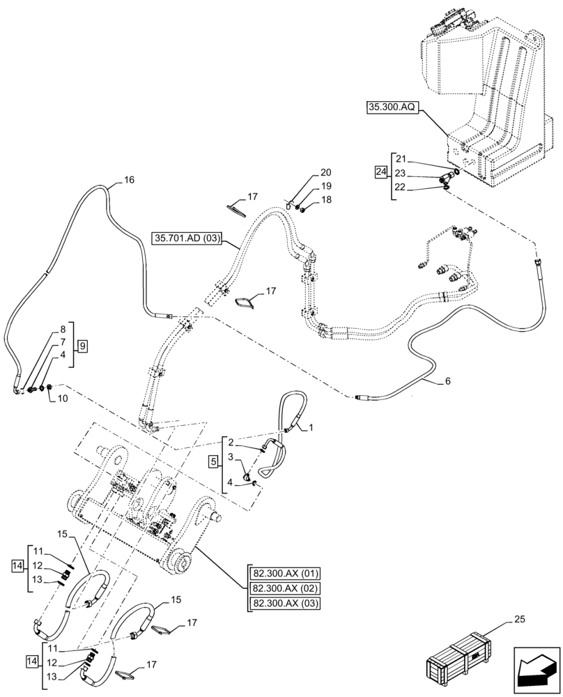 Схема запчастей Case 21F - (35.600.AD[04]) - VAR - 734584, 734652 - QUICK COUPLER, LINES (35) - HYDRAULIC SYSTEMS