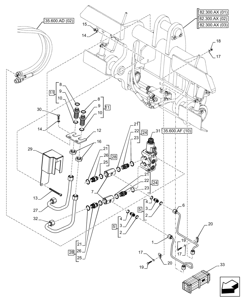 Схема запчастей Case 21F - (35.600.AF[02]) - VAR - 402031, 732006 - CONTROL VALVE, RETURN, LINE - END SN NFHP00538 (35) - HYDRAULIC SYSTEMS