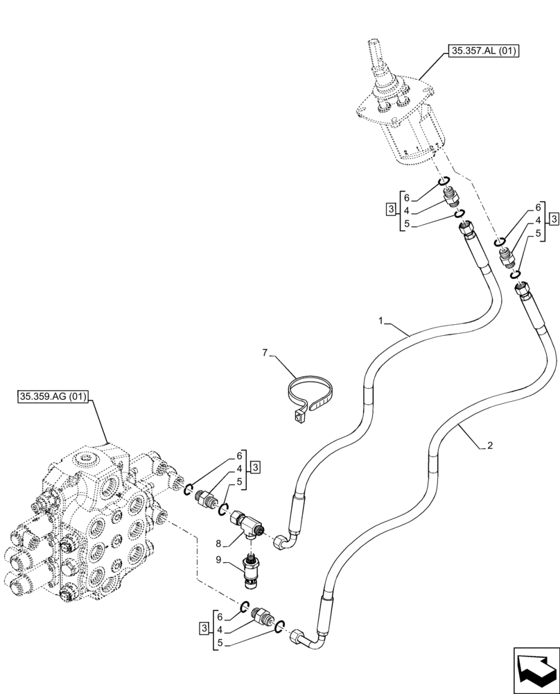 Схема запчастей Case 221F - (35.355.AC) - PILOT VALVE, CONTROL VALVE, LINE (35) - HYDRAULIC SYSTEMS