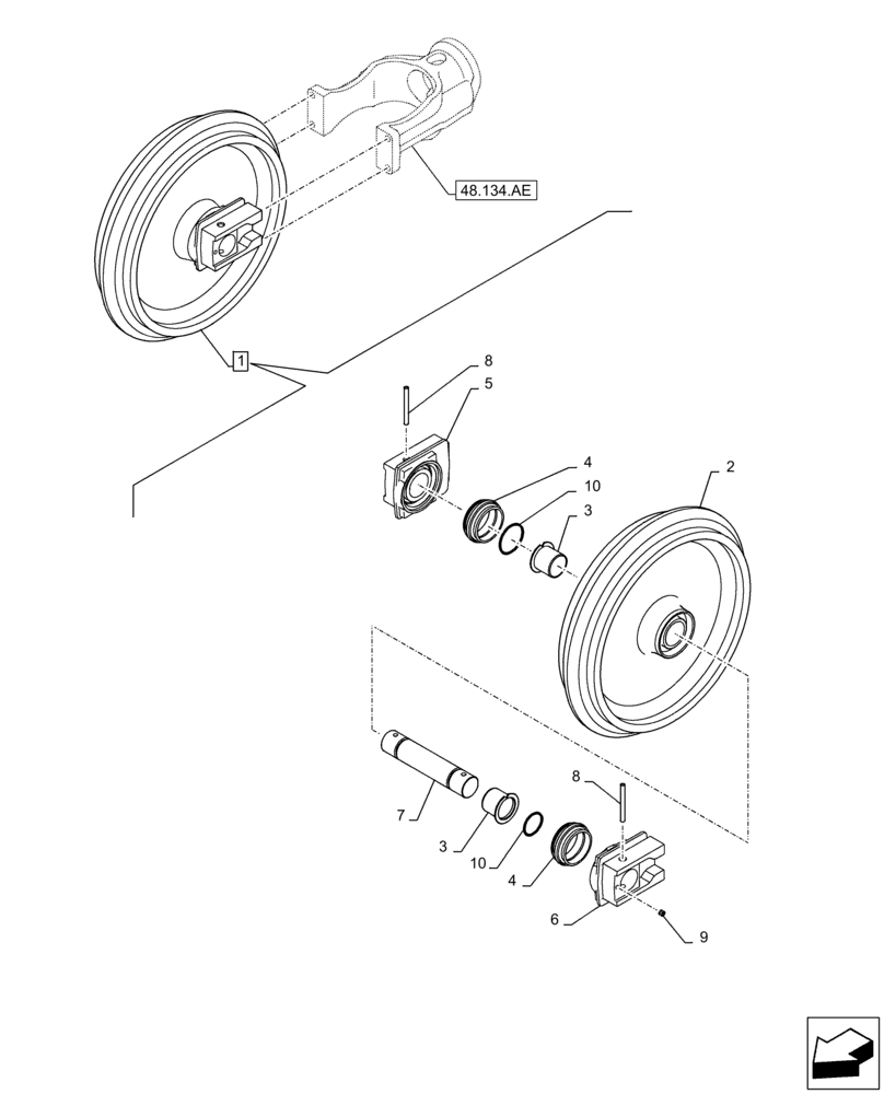 Схема запчастей Case CX250D LC LR - (48.134.AA) - IDLER WHEEL (48) - TRACKS & TRACK SUSPENSION