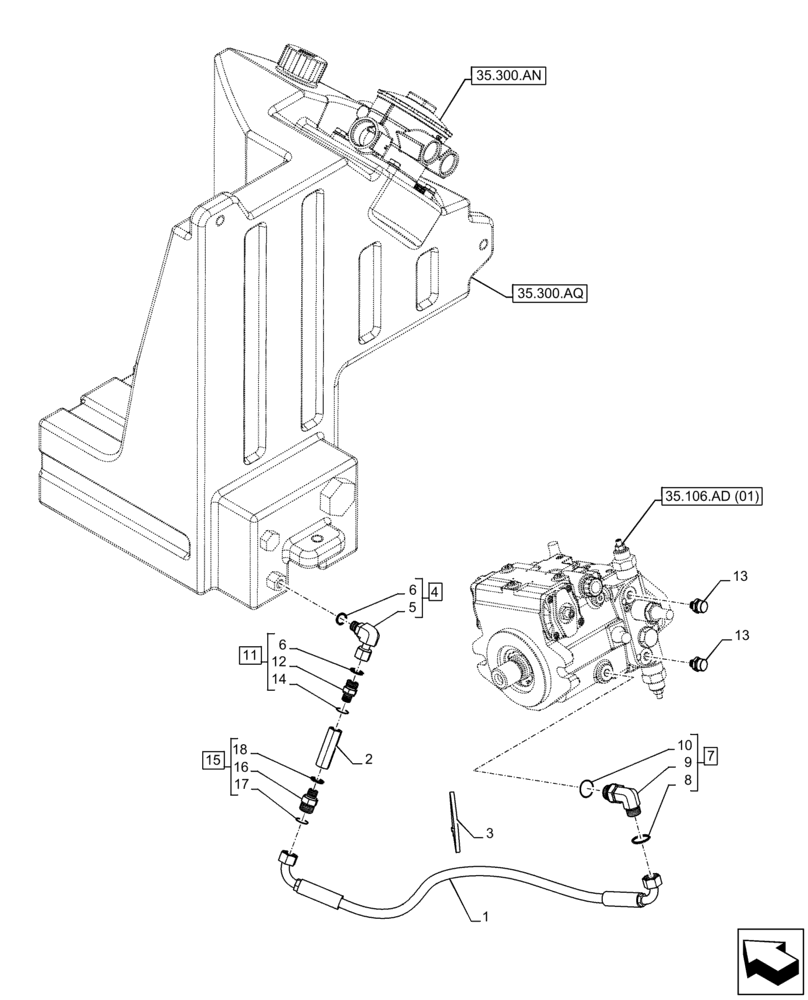 Схема запчастей Case 21F - (35.300.AD[02]) - HYDROSTATIC PUMP, TANK, LINE - END SN NEHP00254 (35) - HYDRAULIC SYSTEMS