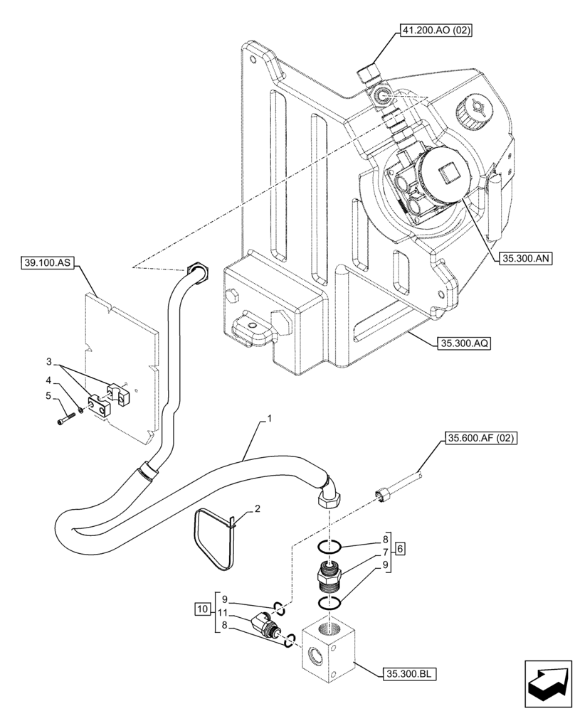 Схема запчастей Case 121F - (35.300.AD[03]) - EXHAUST MANIFOLD, TANK, LINE (35) - HYDRAULIC SYSTEMS