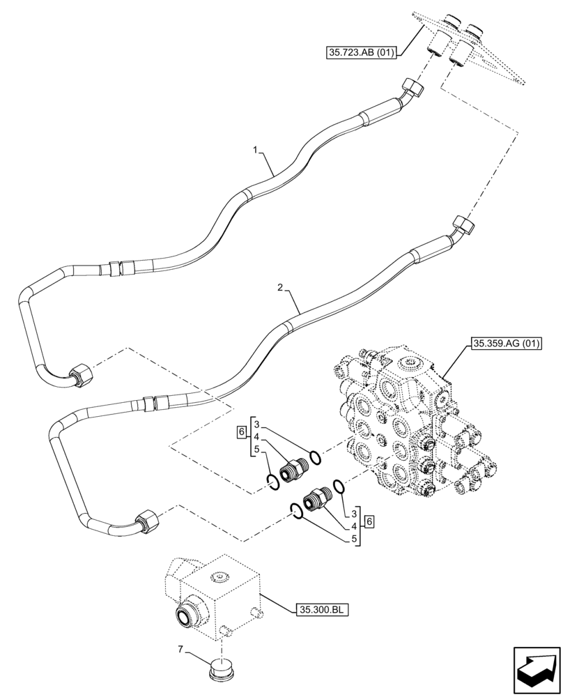 Схема запчастей Case 21F - (35.701.BR[02]) - VAR - 734520 - RIDE CONTROL LINES (35) - HYDRAULIC SYSTEMS