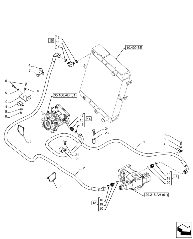 Схема запчастей Case 21F - (29.204.AB[01]) - HYDROSTATIC MOTOR, PUMP, COOLER, LINE (29) - HYDROSTATIC DRIVE