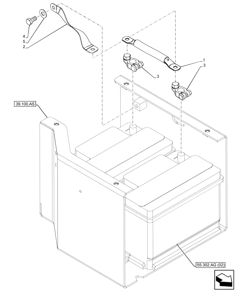 Схема запчастей Case 121F - (55.302.AW[02]) - VAR - 734575, 734653, 734654 - BATTERY, GROUND CABLE (55) - ELECTRICAL SYSTEMS