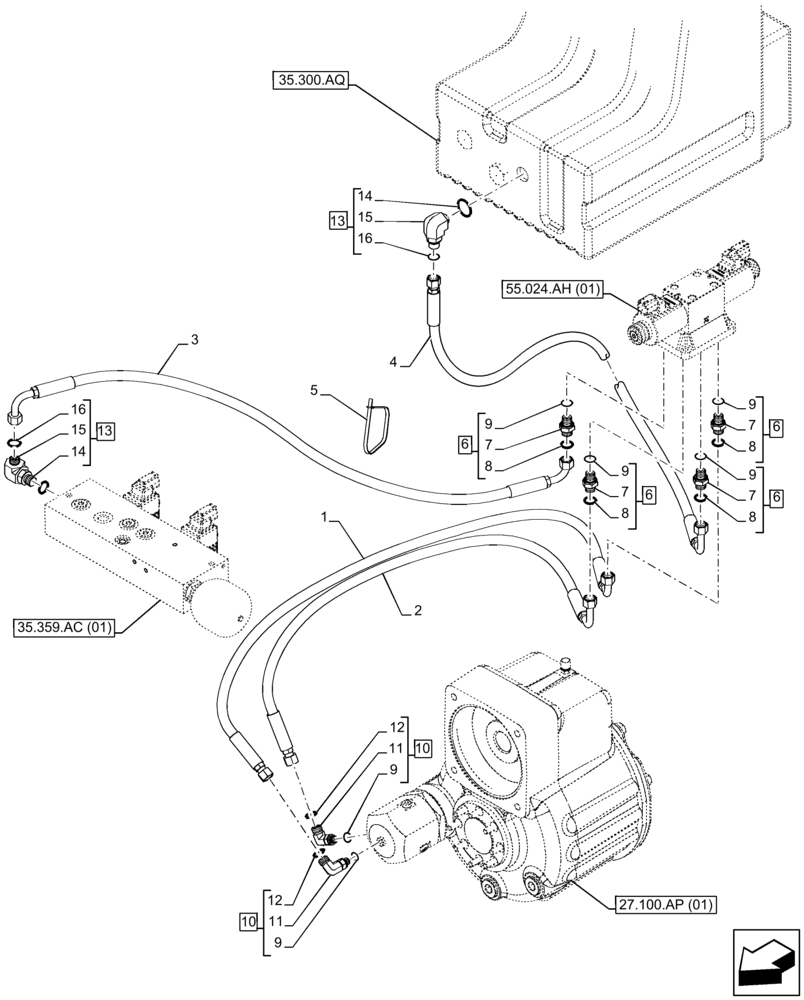 Схема запчастей Case 221F - (29.204.AB[02]) - GEARSHIFT, VALVE, LINE (29) - HYDROSTATIC DRIVE