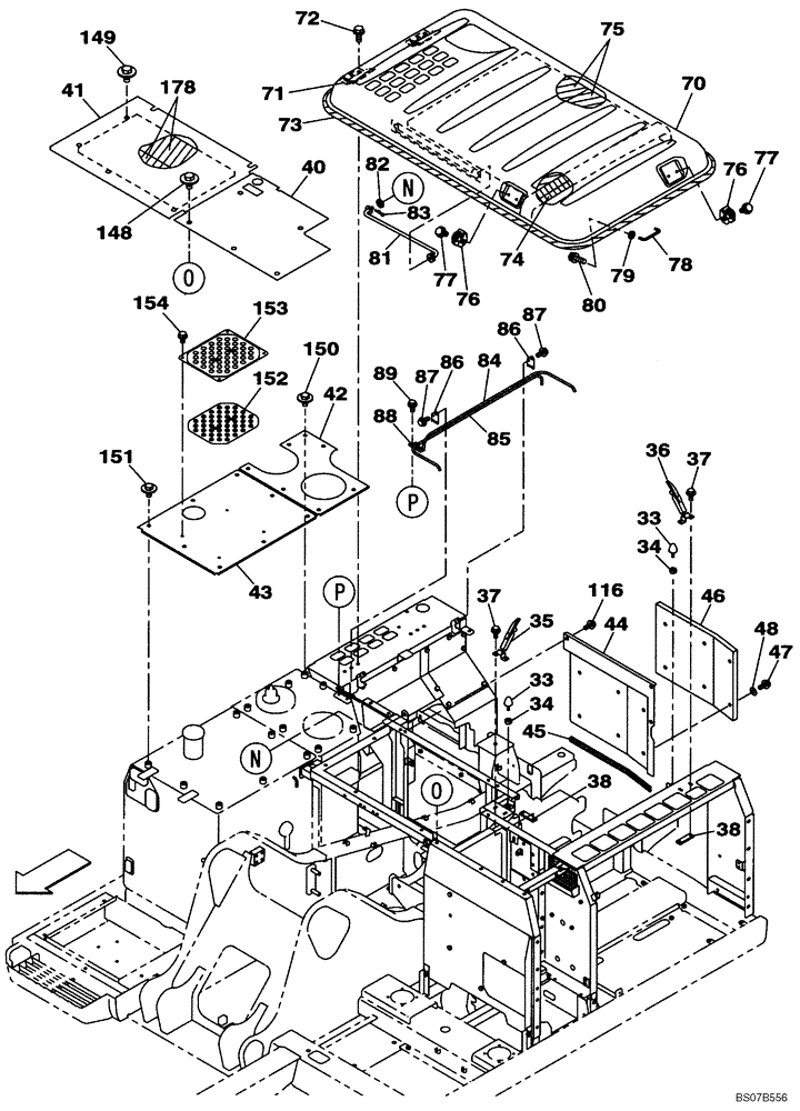 Схема запчастей Case CX210B - (09-07) - HOOD, ENGINE - INSULATION (09) - CHASSIS/ATTACHMENTS