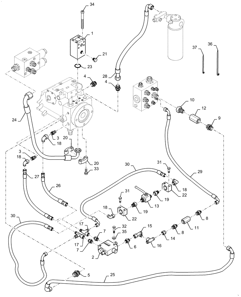 Схема запчастей Case DV210C - (35.995.AB[01]) - DRUM DRIVE HYDRAULIC LINES BSN SER# NFNTL2014 (35) - HYDRAULIC SYSTEMS